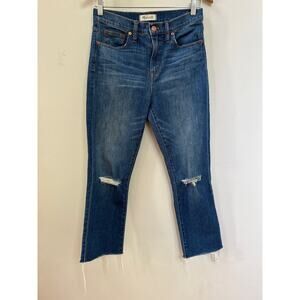 Madewell 10” High Rise Distressed Demi Bootcut Jeans Raw Hem Sz 28 Classic